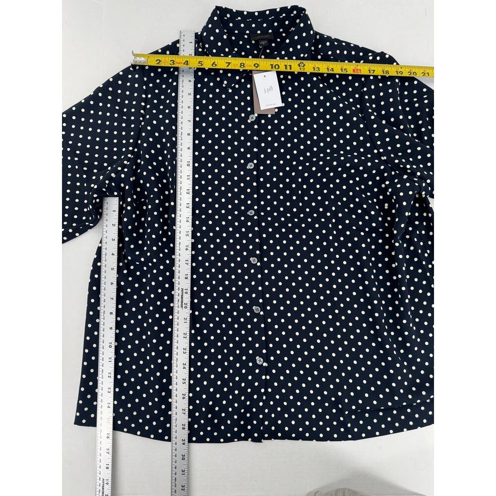 J.Jill Wearever Navy Polka Dot Button Down Blouse Plus SZ 2X Artsy Office Preppy - Picture 11 of 14